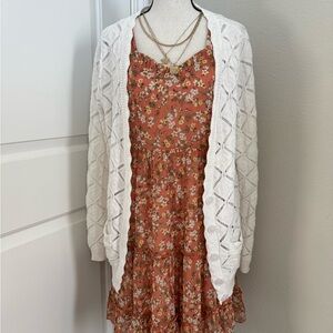 Altar’d State Orange Floral Knee-Length Tiered Dress